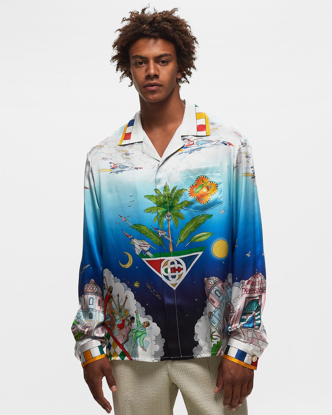 Tシャツ・カットソー Casablanca FW25 CUBAN COLLAR SHIRT (MPF25SH00307 MULTI) Casablanca Cuban Collar Shirt - White – Kith