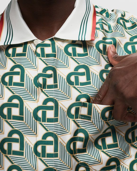 Casablanca Cuban Collar Short Sleeve Silk Shirt - Green (Heart Monogram) -  MF23-SH-003-05