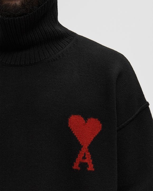 人気★【AMI PARIS】★de Coeur Funnel Neck Sweater Black Red Black Turtleneck Jumper | Ami De Coeur | AMI PARIS US