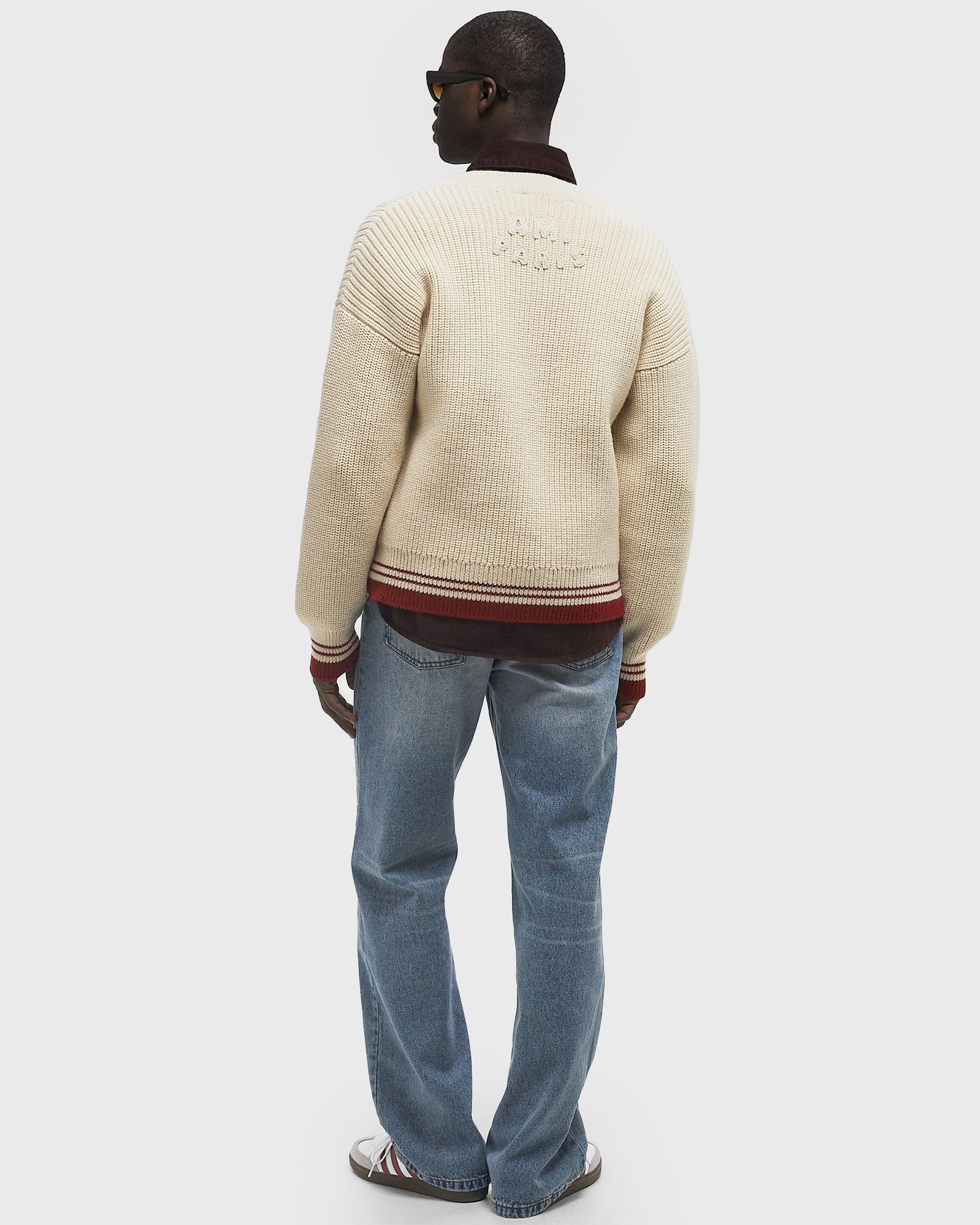 AMI Paris RIBBED V NECK SWEATER White | BSTN Store