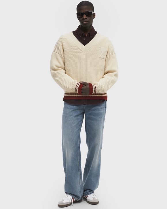 【AMI PARIS】RIBBED V NECK SWEATER◆UKS268KN0068 AMI Paris RIBBED V NECK SWEATER Blue | BSTN Store