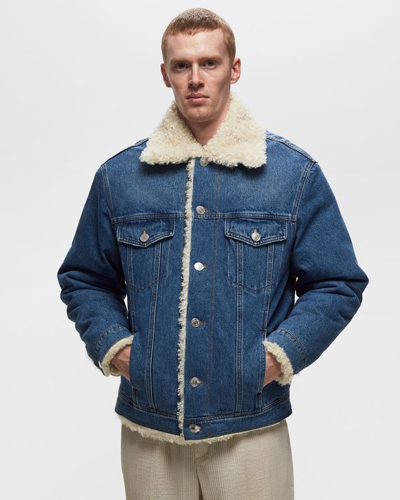 Faux Shearling Trimmed Denim Jacket in Blue - Ami Paris