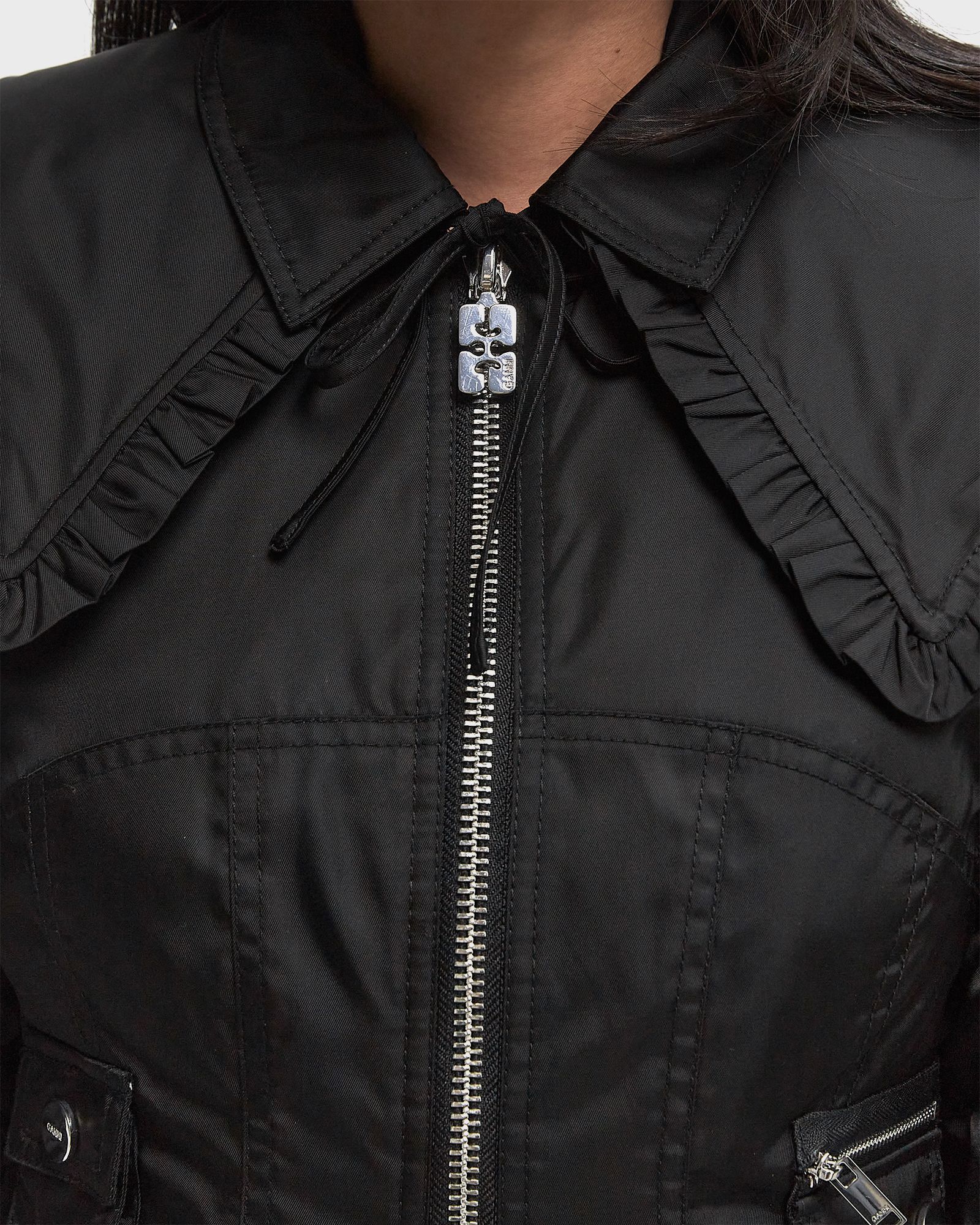 Ganni Duchesse Nylon Fitted Jacket Black | BSTN Store