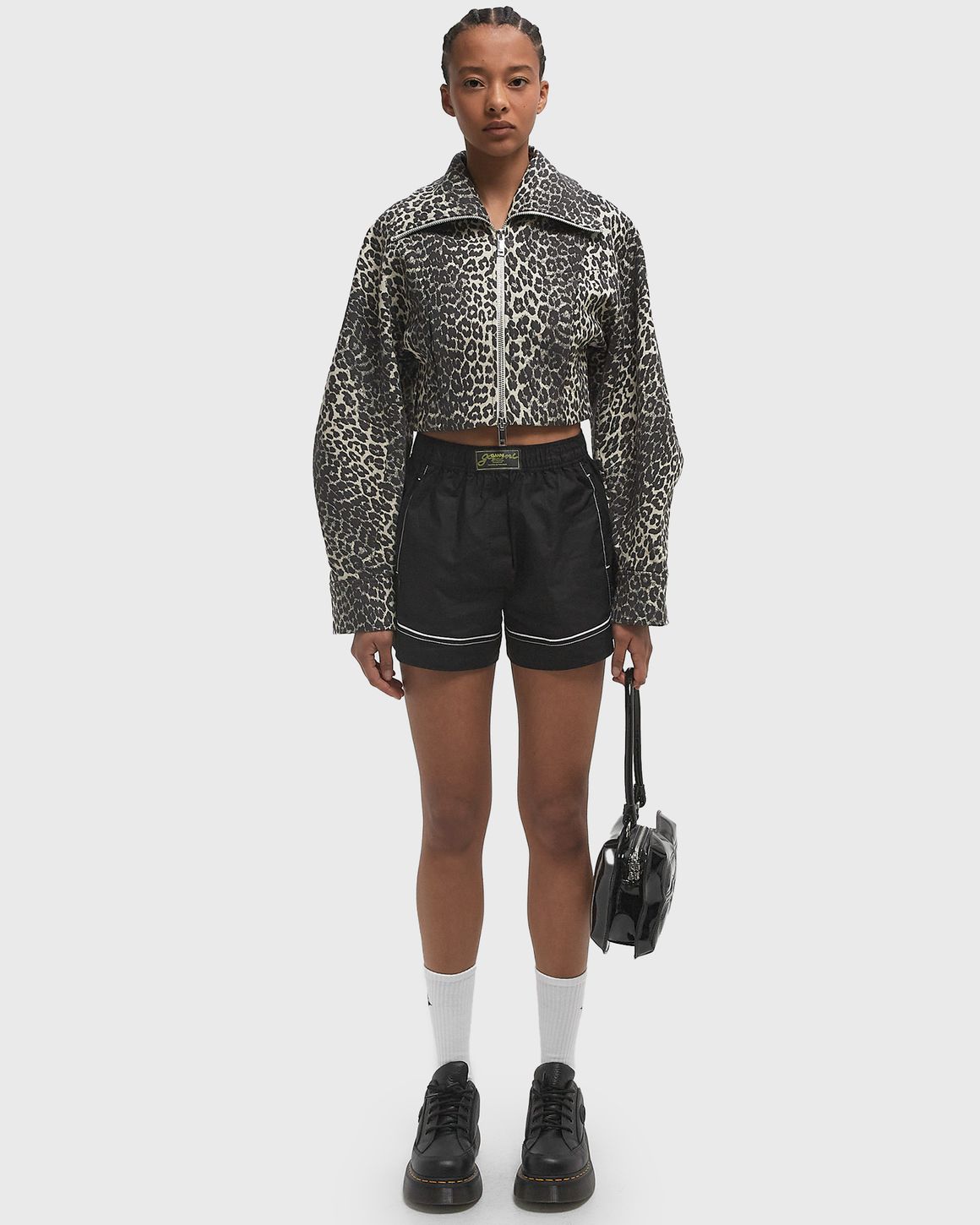 Ganni Cotton Tweed Curve Sleeve Short Jacket Brown | BSTN Store Ganni Cotton Tweed Curve Sleeve Short Jacket Brown | BSTN Store