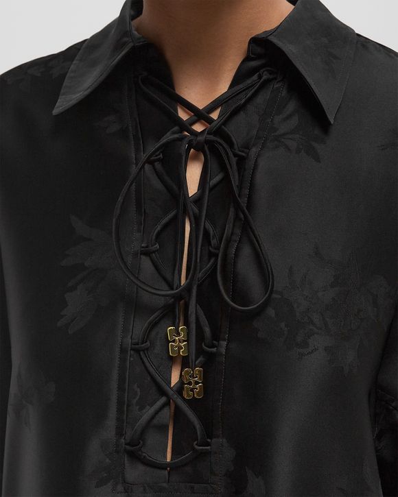 Fluid Satin Jacquard Tie String Raglan Shirt