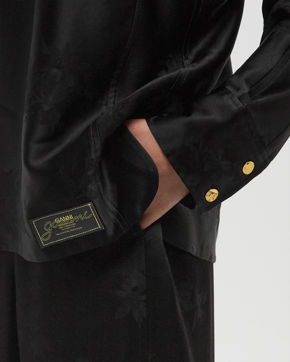 Fluid Satin Jacquard Tie String Raglan Shirt