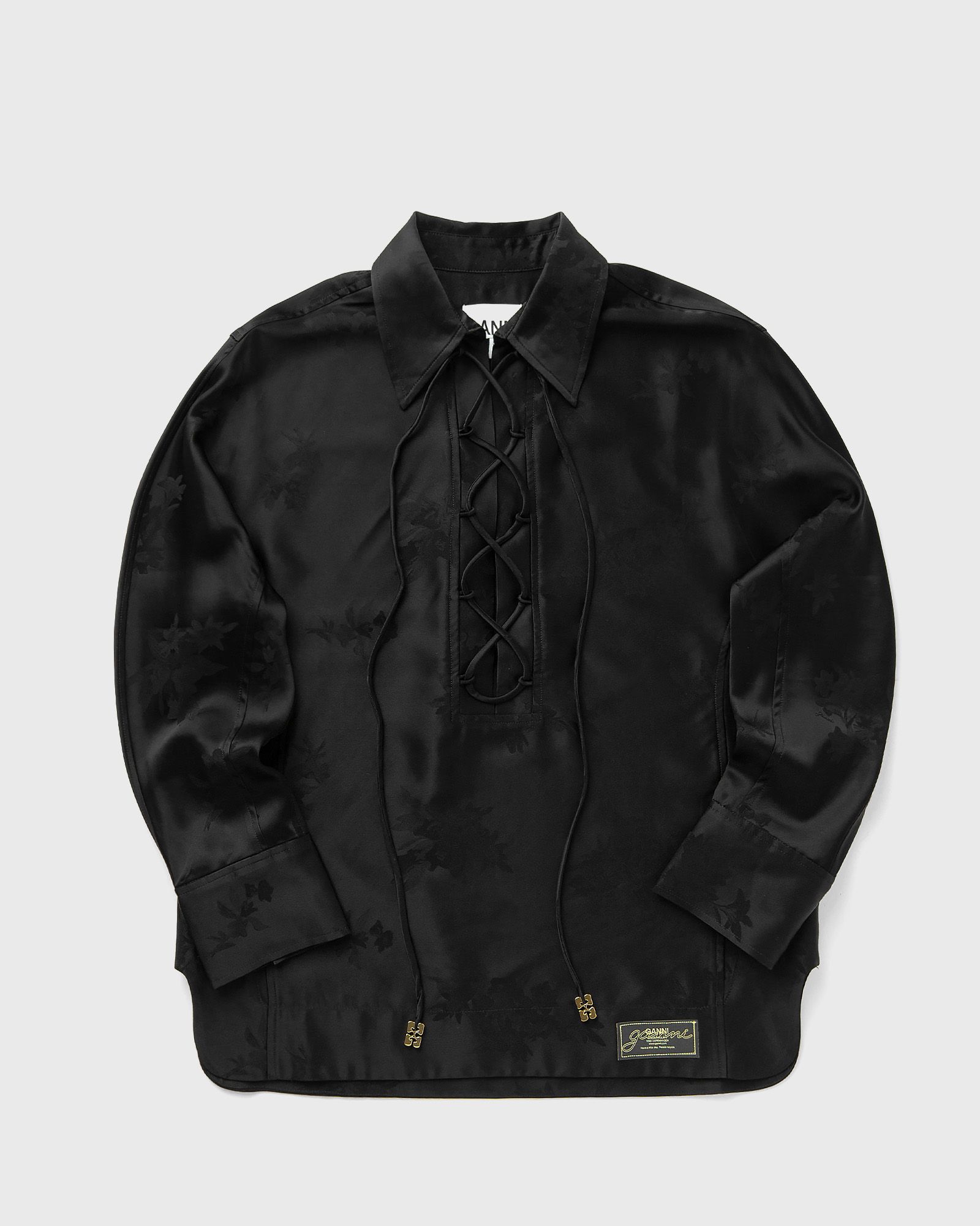 Fluid Satin Jacquard Tie String Raglan Shirt