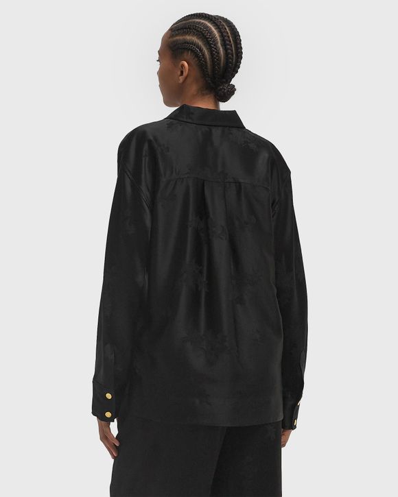Ganni Fluid Satin Jacquard Tie String Raglan Shirt Black