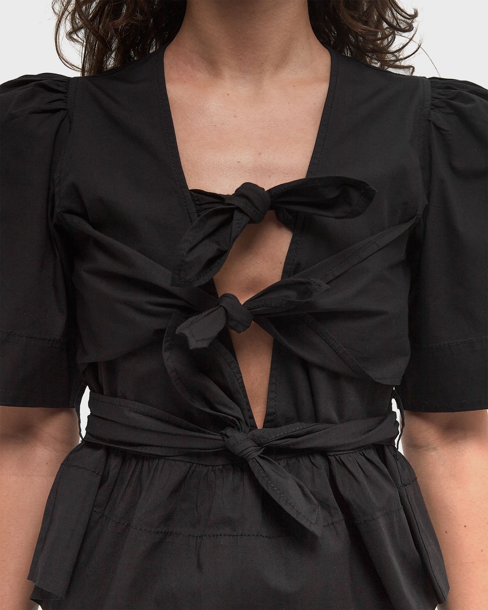 Washed Stretch Cotton Tie Strap Blouse