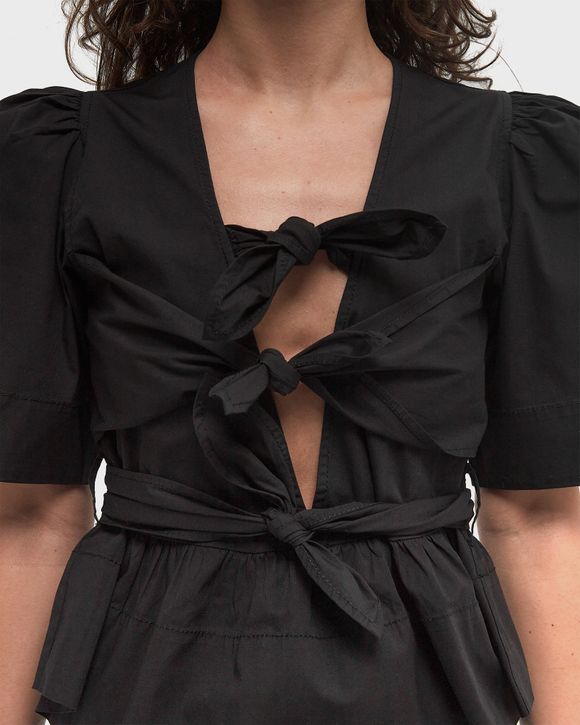 Washed Stretch Cotton Tie Strap Blouse