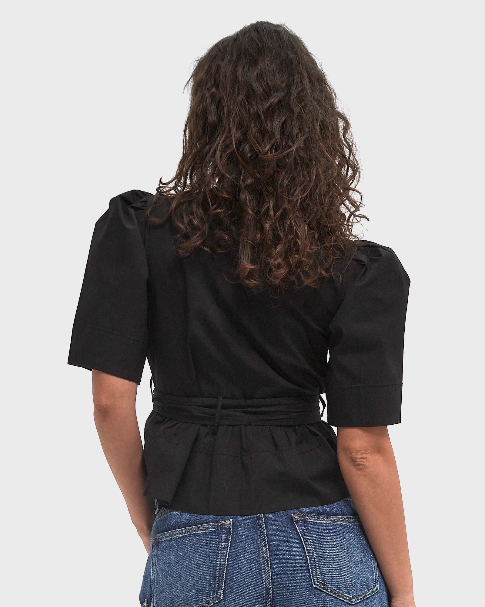 Washed Stretch Cotton Tie Strap Blouse