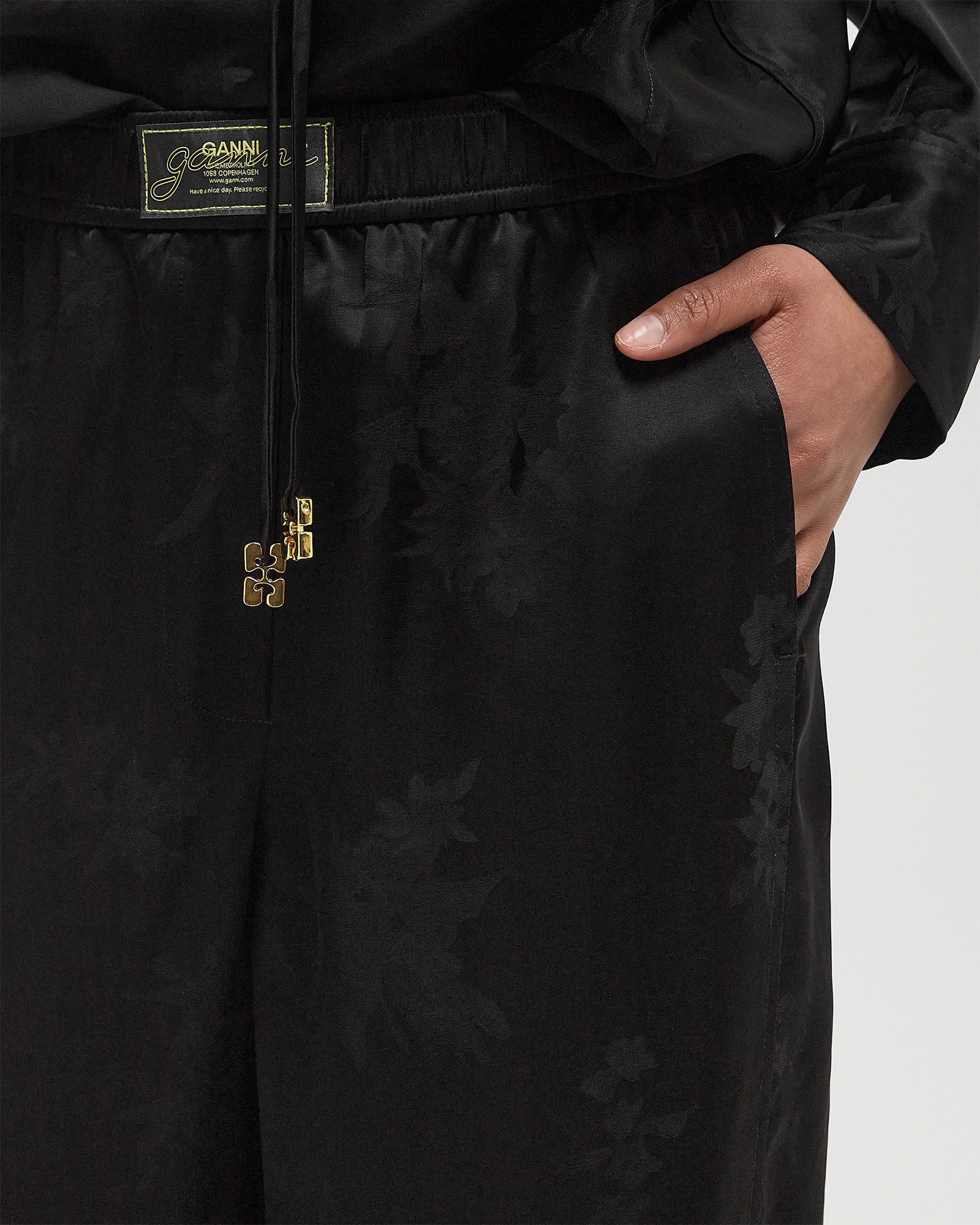 Fluid Satin Jacquard Elasticated Pants