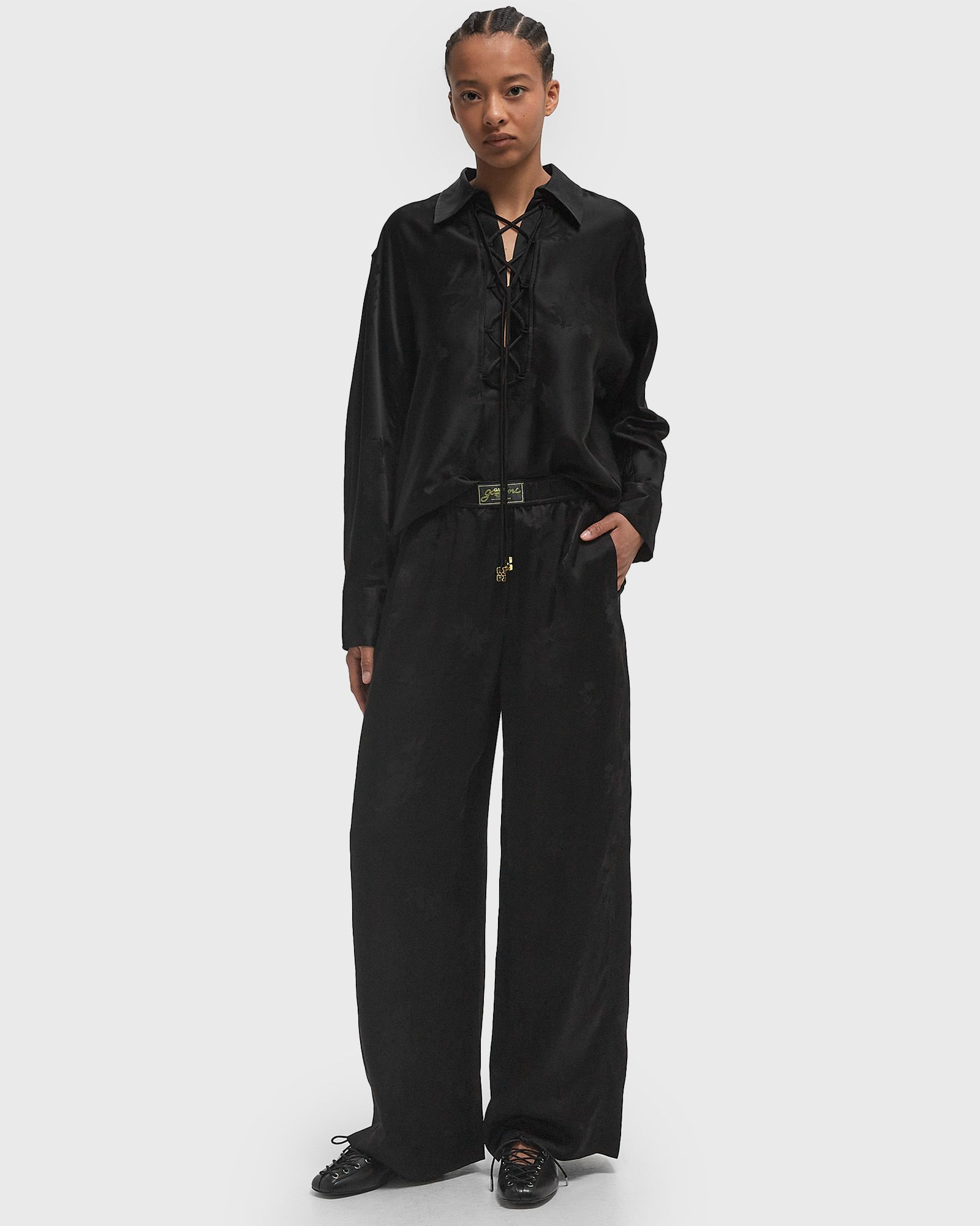 Fluid Satin Jacquard Elasticated Pants