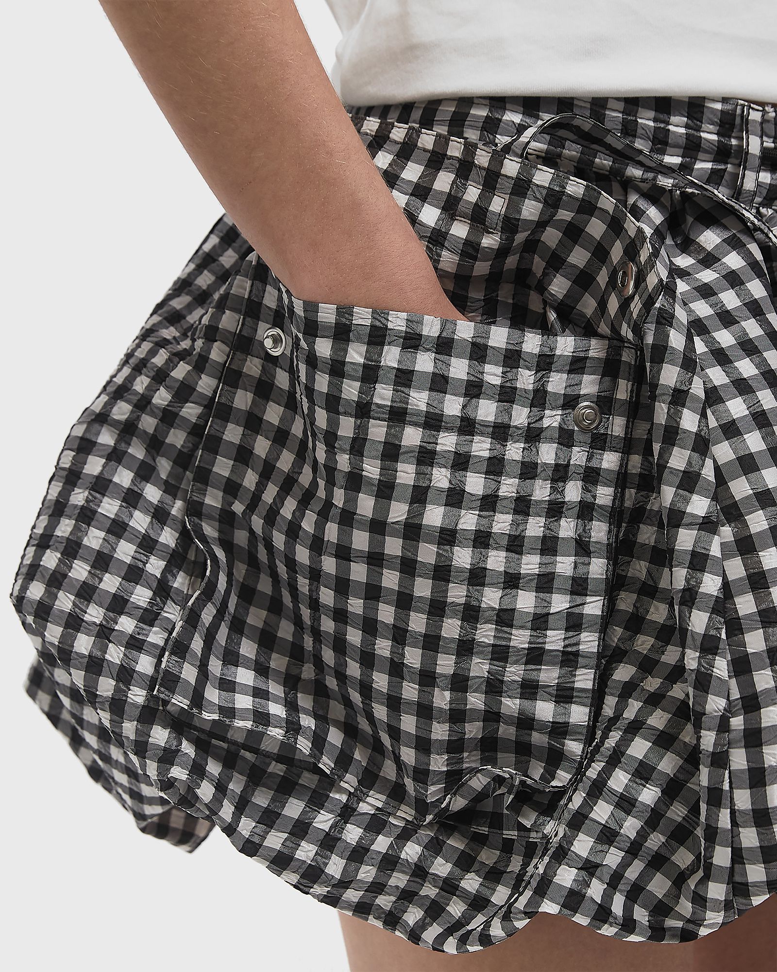 Crinkled Taffeta Check Mini Bubble Skirt
