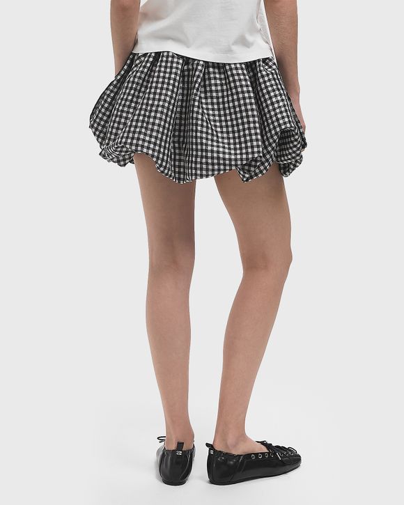 Ganni Crinkled Taffeta Check Mini Bubble Skirt Black | BSTN