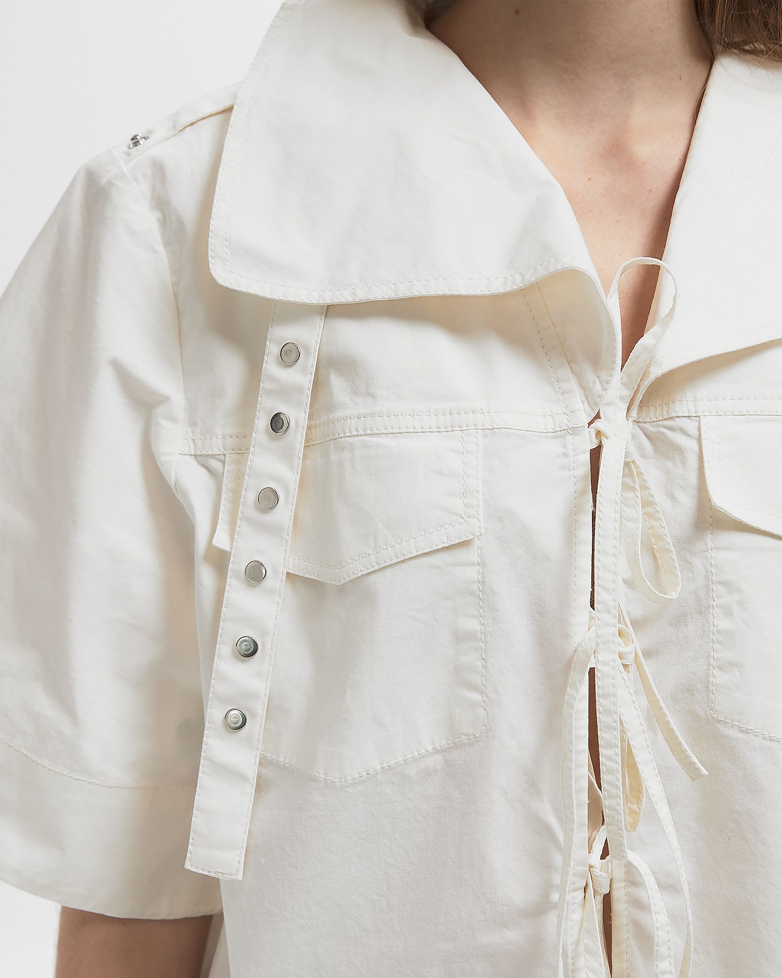 Stretch Cotton Cowl Neck Blouse