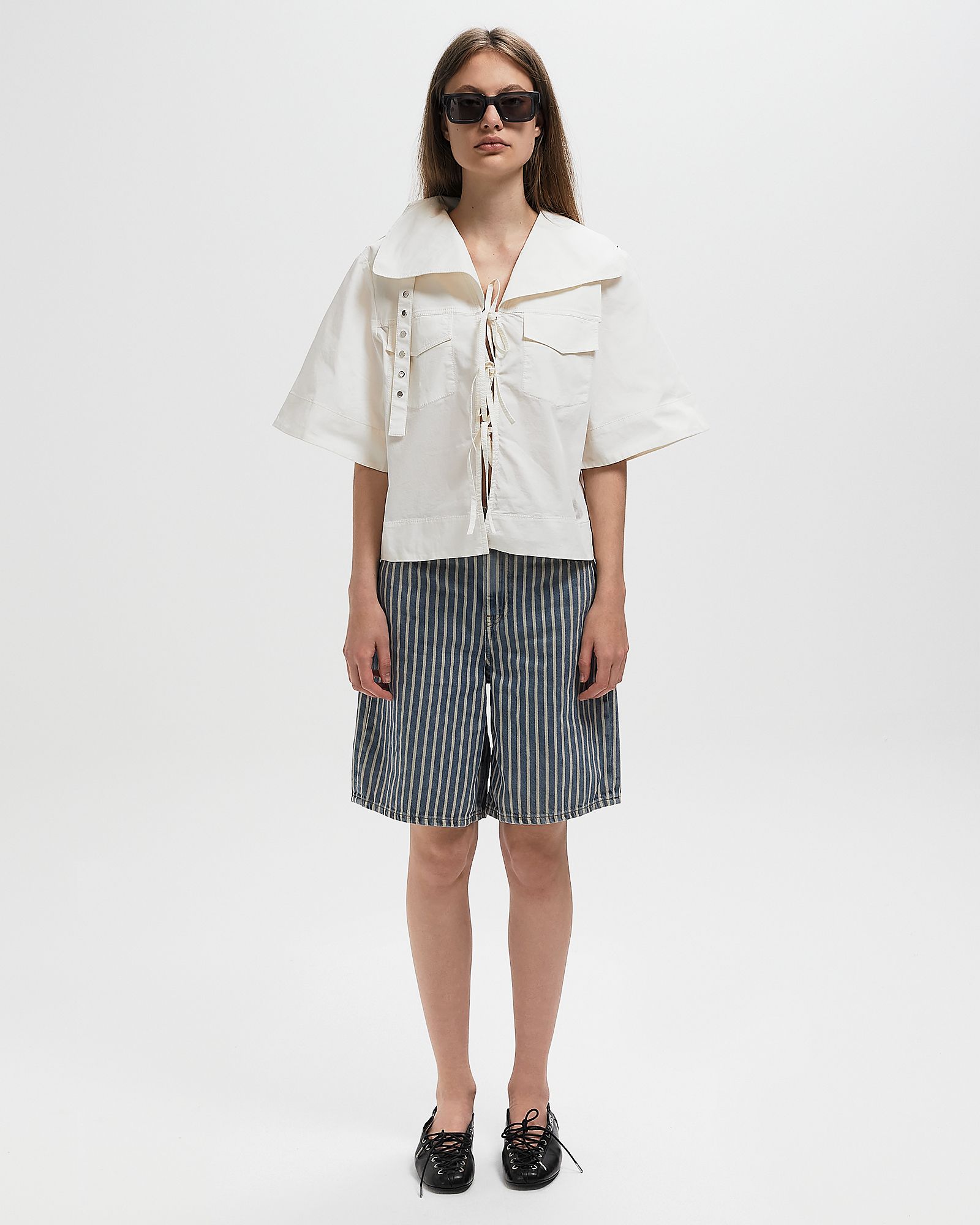 Stretch Cotton Cowl Neck Blouse