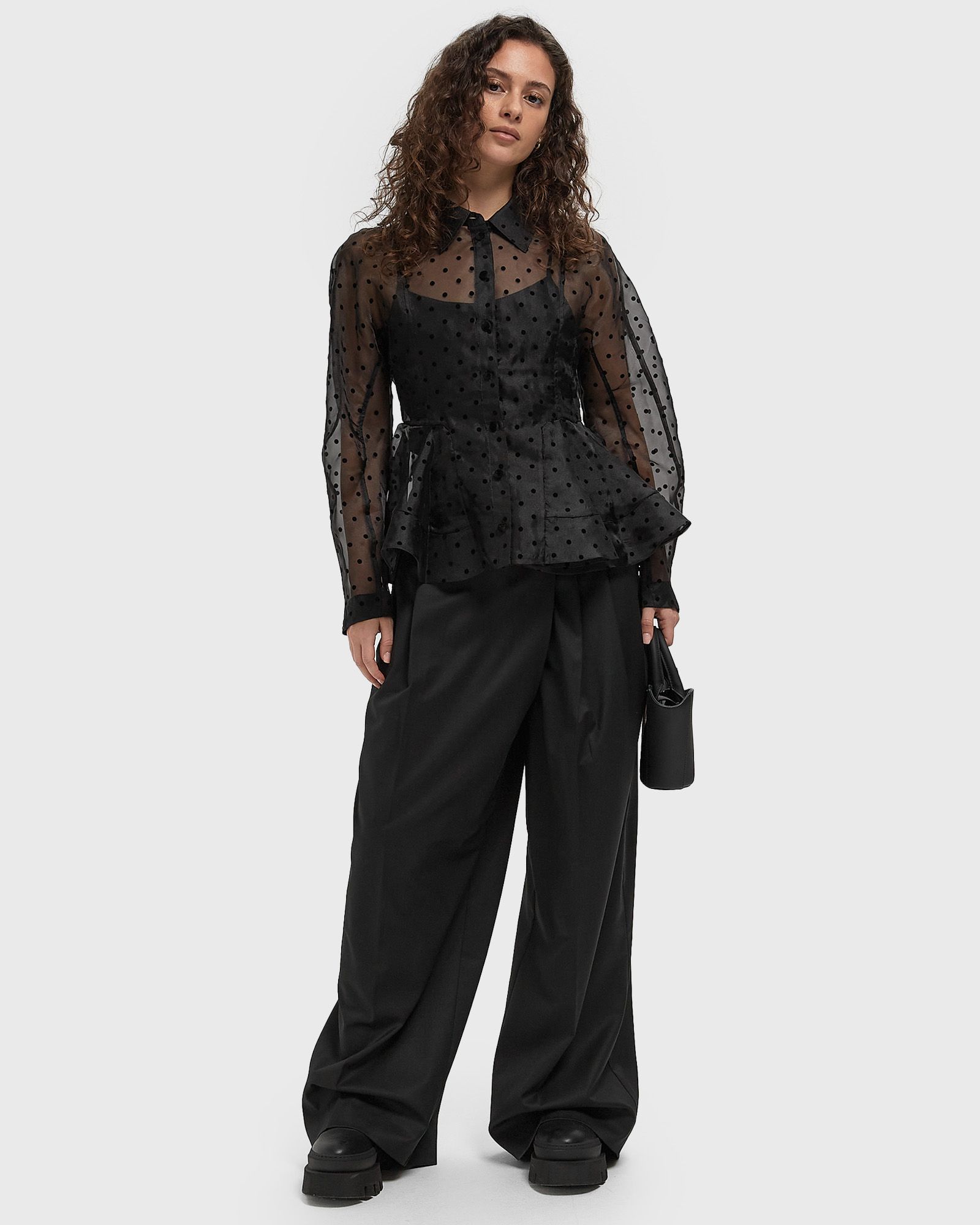 Calendered Wool  Mid Waist Pants