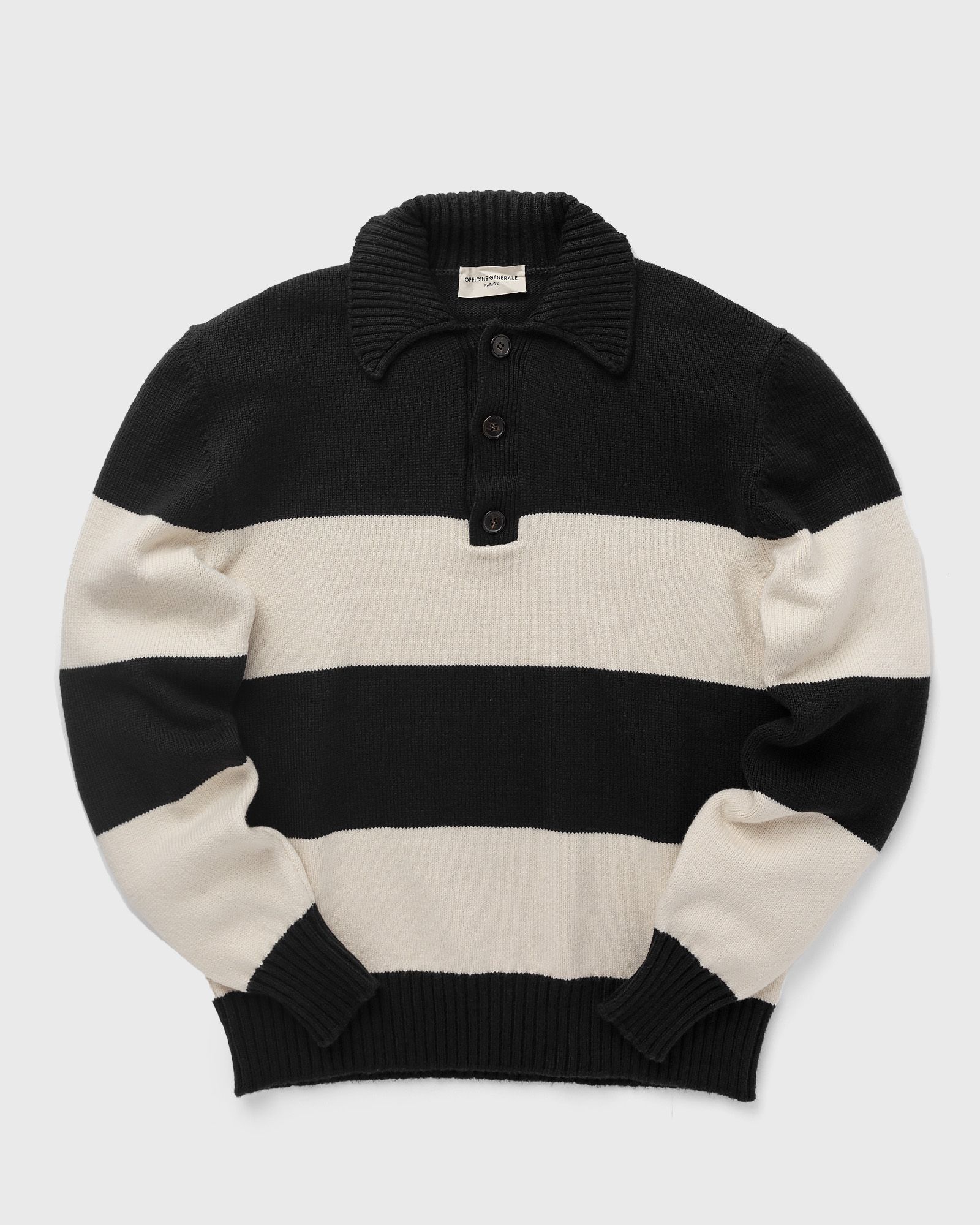 Officine Générale - marley stripe itl merino wo co men pullovers black|white in größe:s