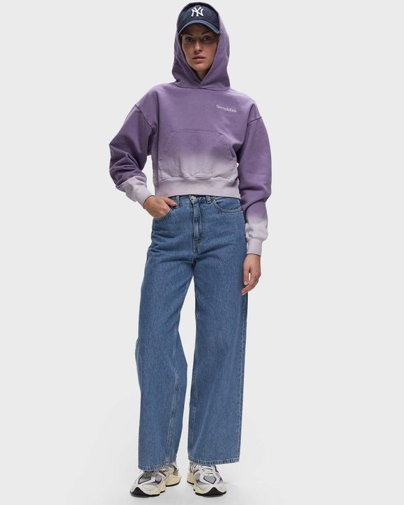 Sporty & Rich Serif Logo Embroidered Cropped Hoodie Dip Dye