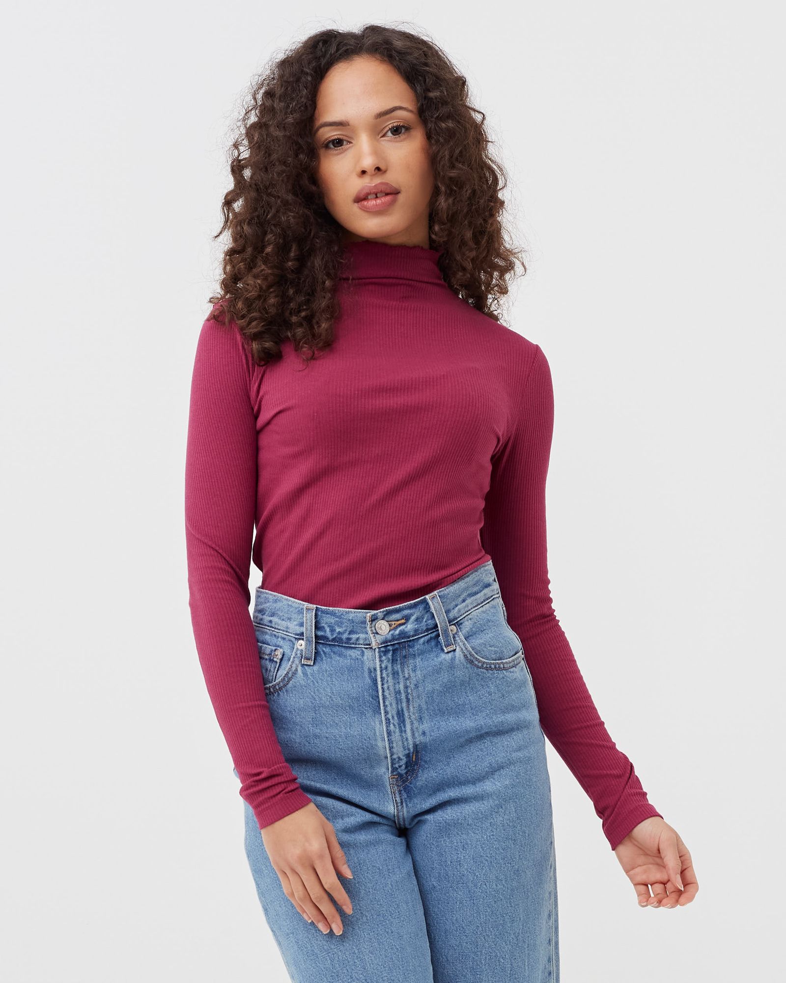 WMNS SKINNY MODAL RIB HIGH-NK TOP L/S
