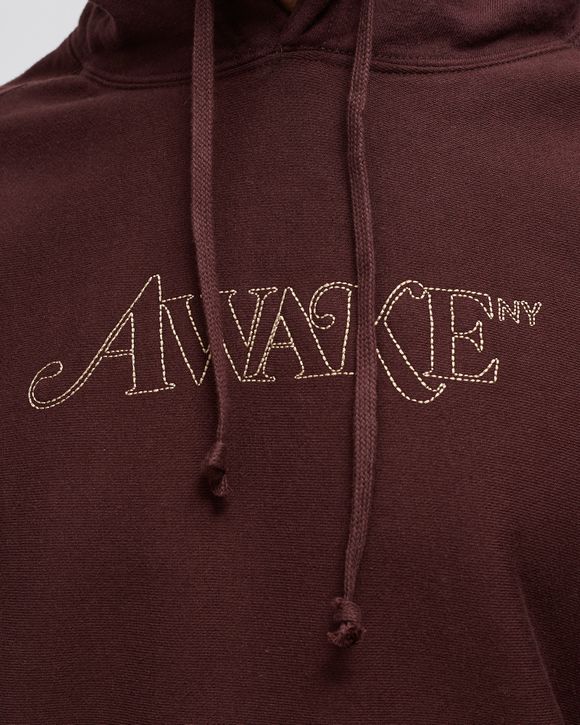 Store Awake Ny Classic Outline Logo Paneled Embroidered Hooded Sweatshirt Brown Large