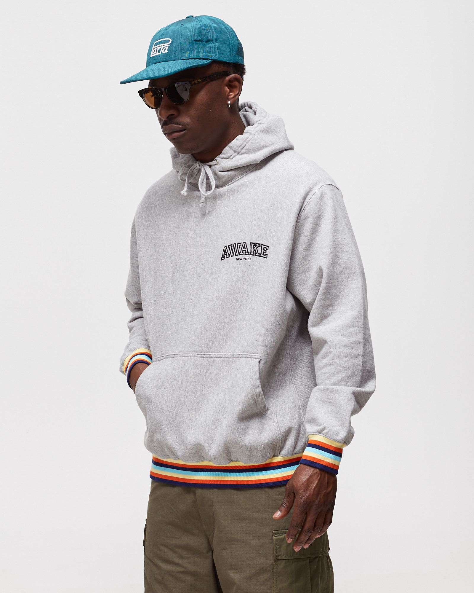 BLOCKED LOGO HOODIE WITH STRIPE RIB