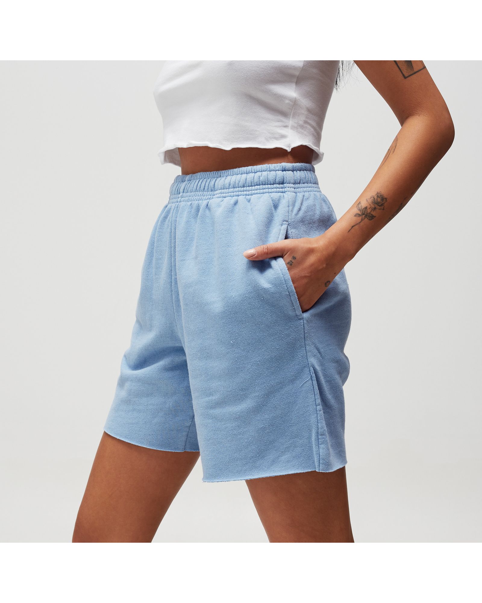 Light Blue Washed Raw Hem Shorts