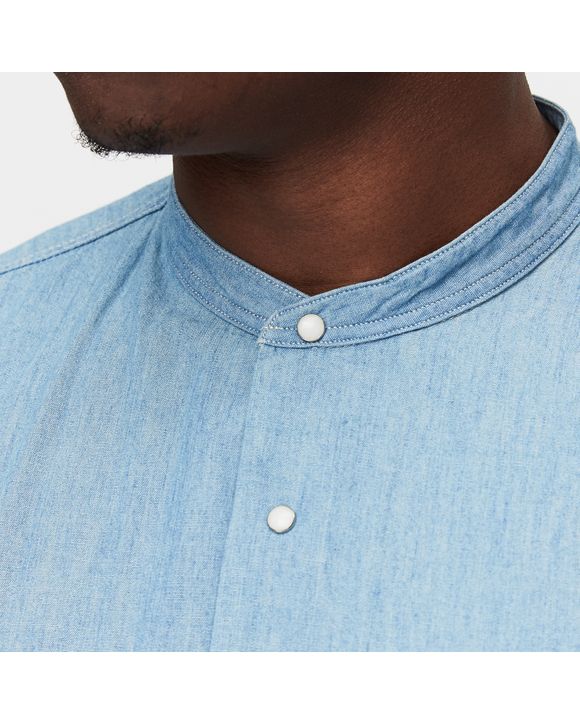 NANAMICA Band Collar Wind Shirt Blue - Indigo Bleach