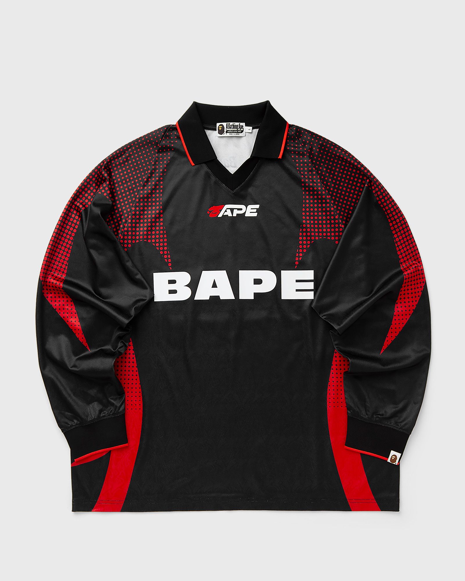 A Bathing Ape APE FLAMEONOGRAM JACQUARD LOGO RELAXED FIT FOOTBALL JERSEY, black