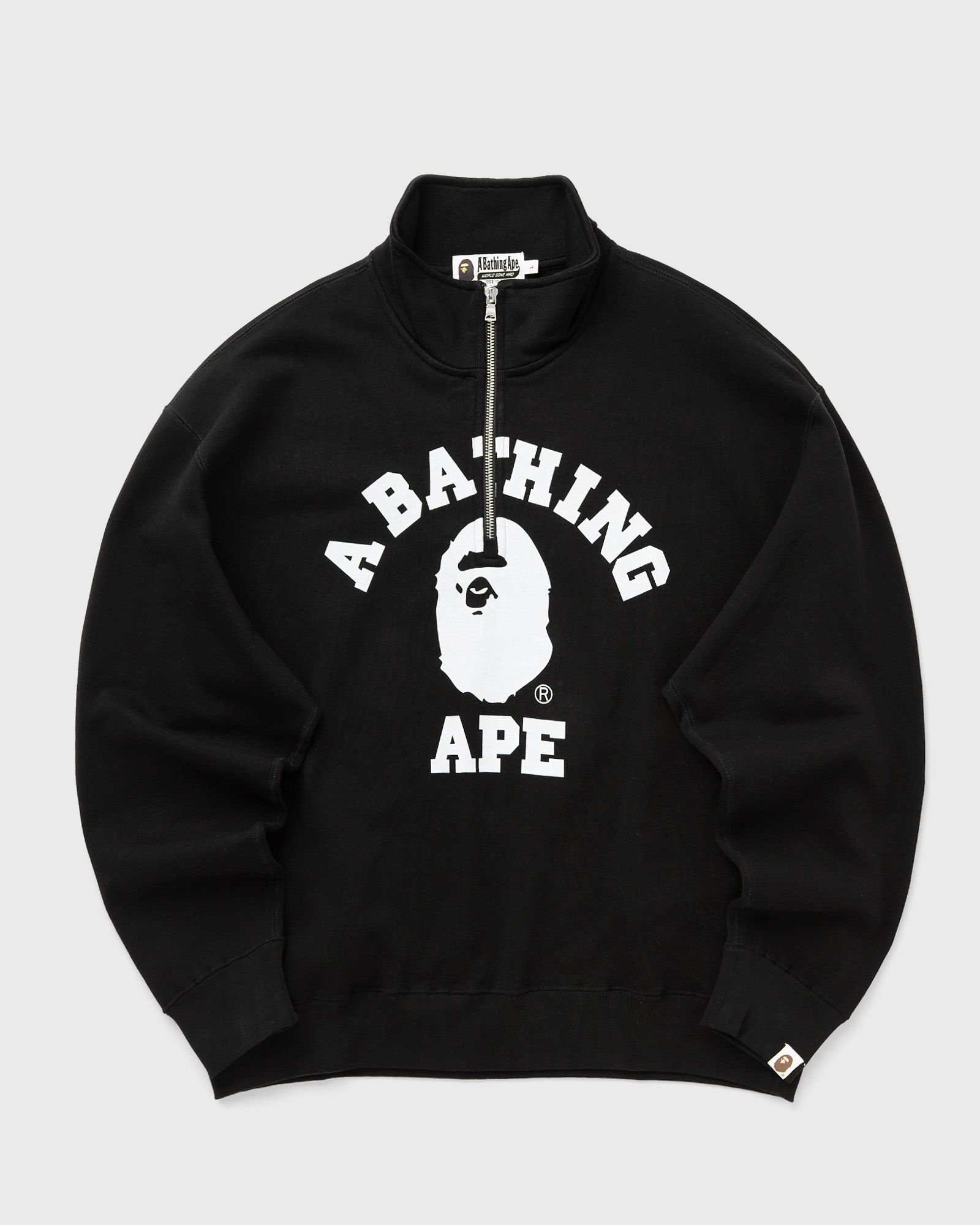 A Bathing Ape COLLEGE HALF ZIP RELAXED FIT CREWNECK SWEATSHIRT, black