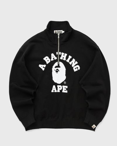 A Bathing Ape COLLEGE HALF ZIP RELAXED FIT CREWNECK SWEATSHIRT, black