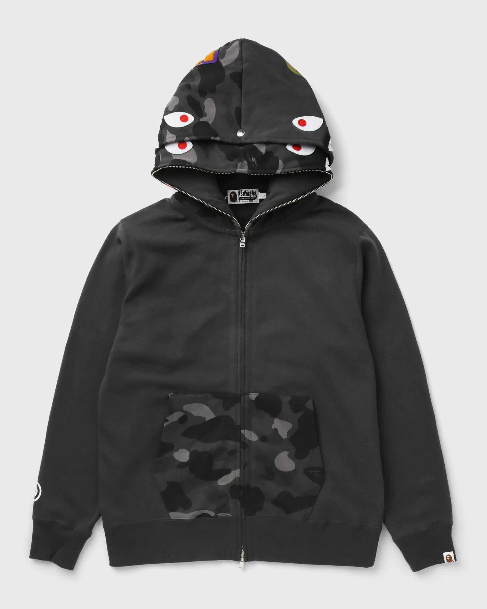 A Bathing Ape COLOR CAMO SHARK FULL ZIP DOUBLE HOODIE, black