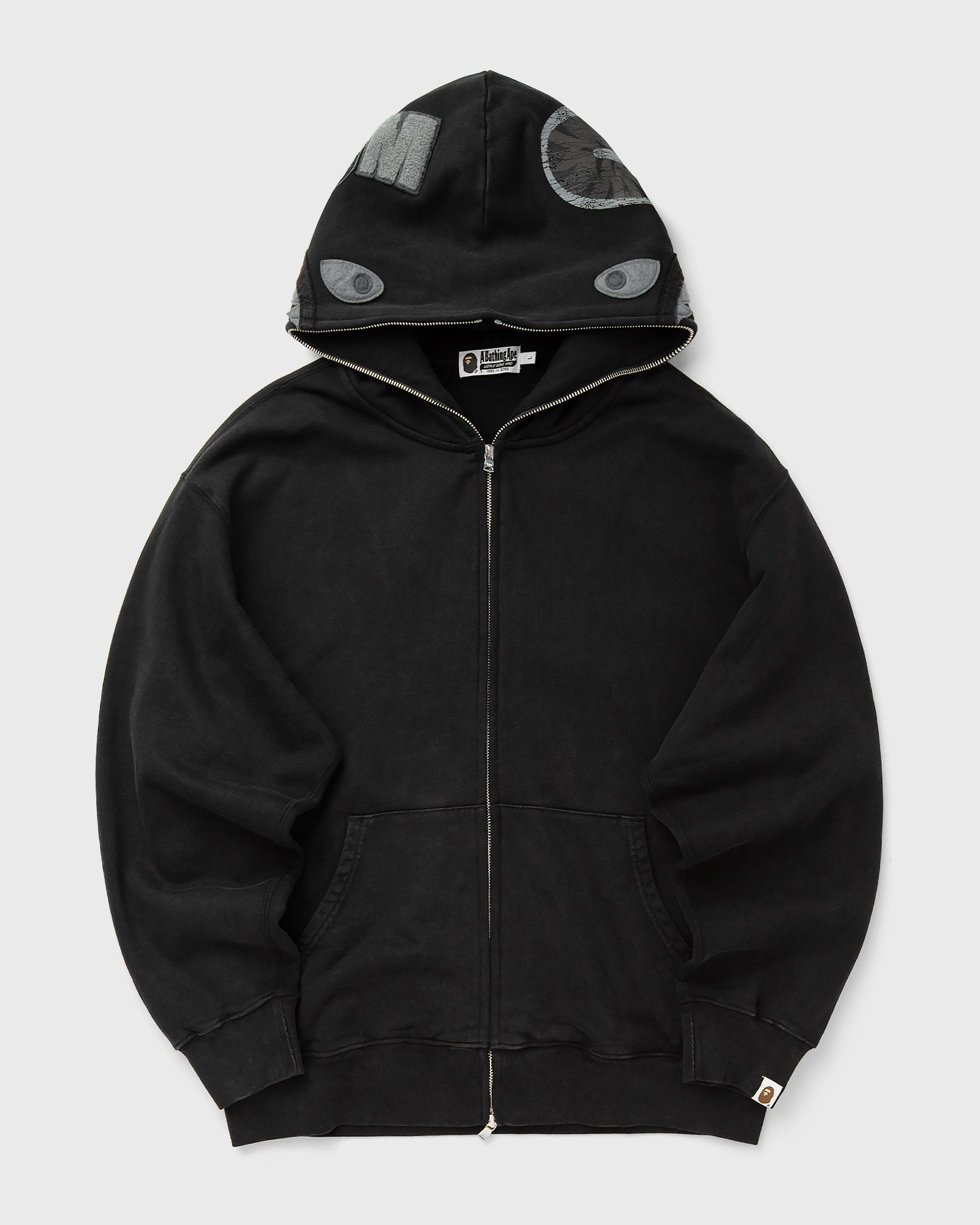 A Bathing Ape GARMENT DYE SHARK RELAXED FIT FULL ZIP HOODIE, black