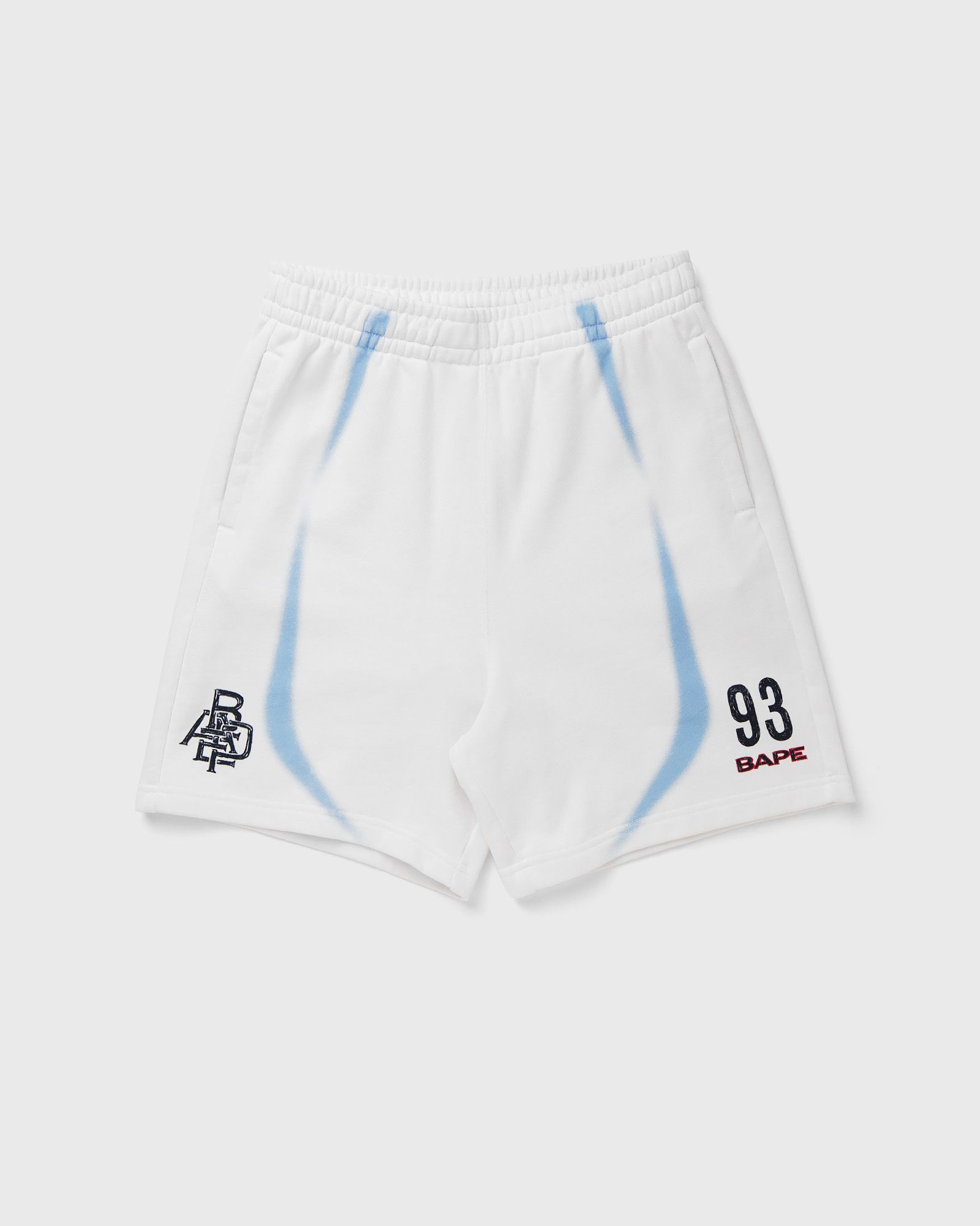 A Bathing Ape HEAVY WASH HAND DRAW FOOTBALL LOGO RELAXED FIT SWEAT SHORTS, white