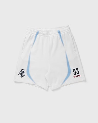 A Bathing Ape HEAVY WASH HAND DRAW FOOTBALL LOGO RELAXED FIT SWEAT SHORTS, white