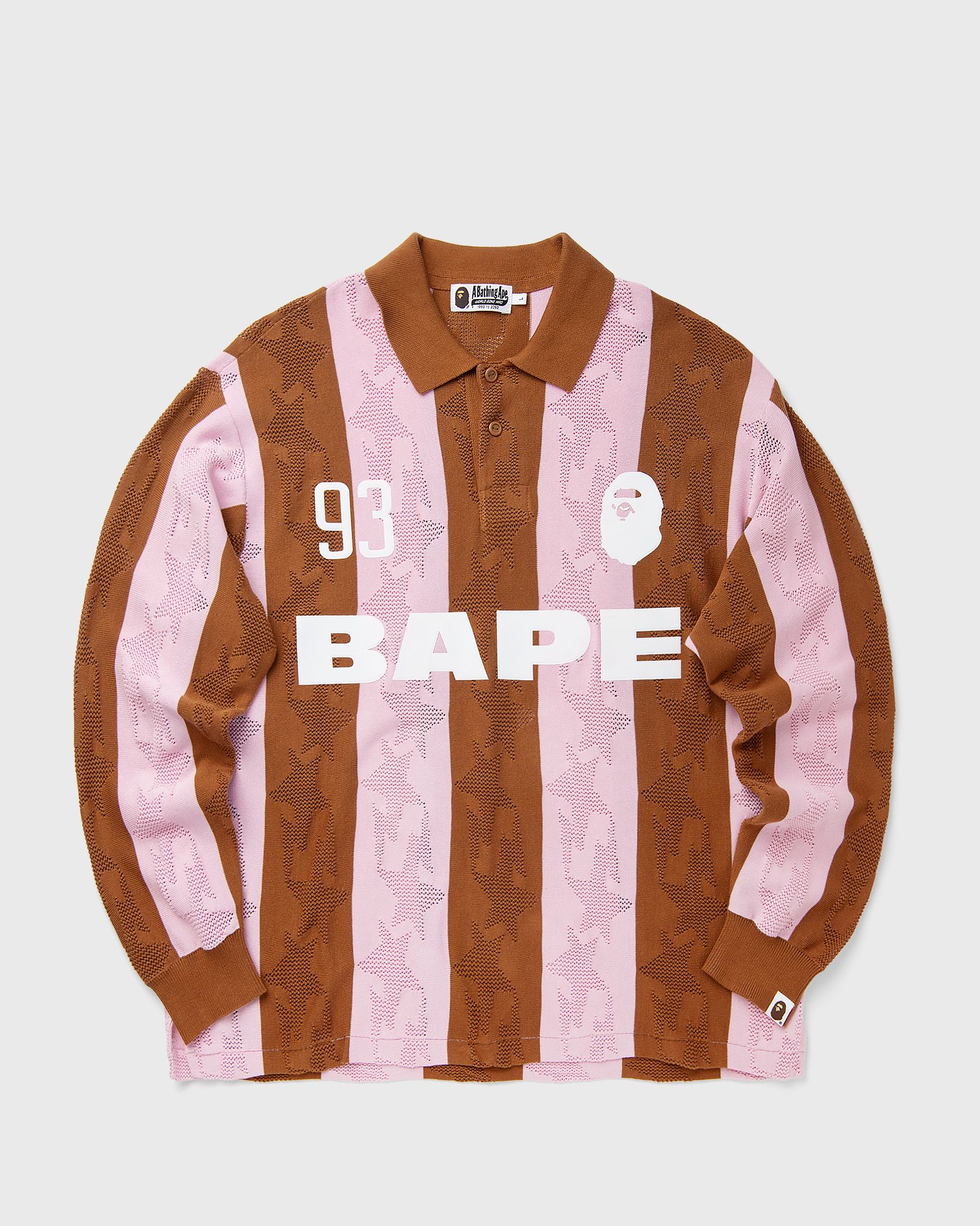 A Bathing Ape STA STRIPE PATTERN JACQUARDULTI LOGO RELAXED FIT LS TEE, brown|pink