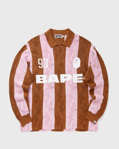 A Bathing Ape STA STRIPE PATTERN JACQUARDULTI LOGO RELAXED FIT LS TEE, brown|pink