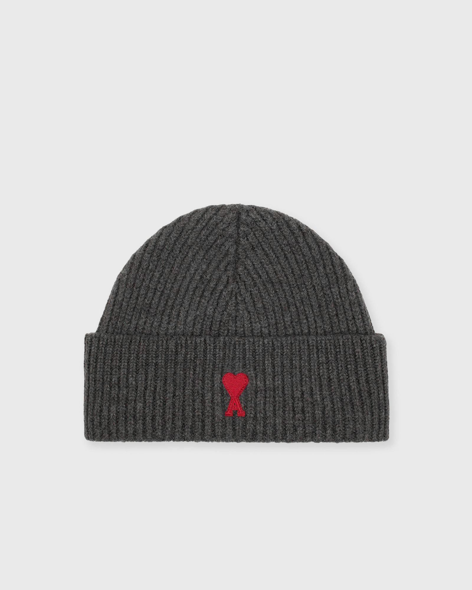 AMI Paris BEANIE WITH RED AMI DE COEUR, grey