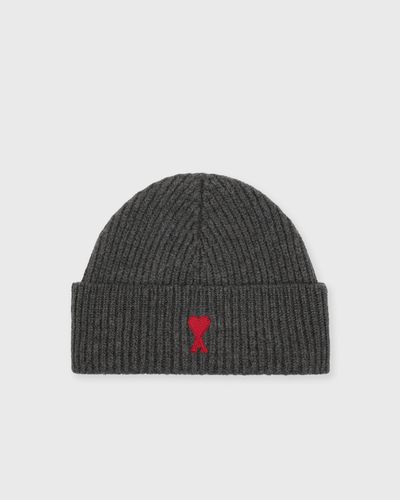 AMI Paris BEANIE WITH RED AMI DE COEUR, grey