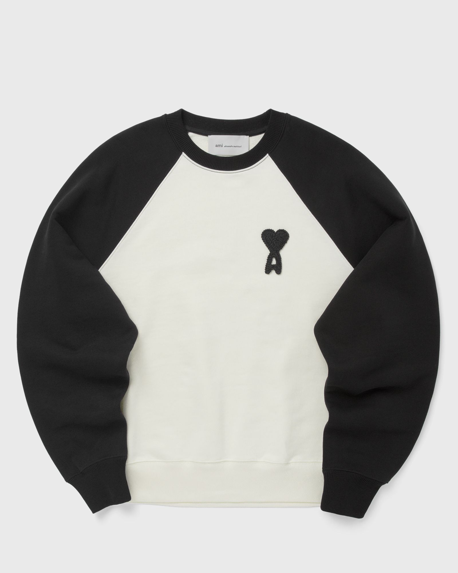 AMI Paris BOXY FIT CREWNECK WITH AMI DE COEUR KNITTED PATCH, black|white
