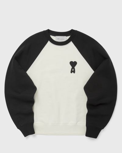 AMI Paris BOXY FIT CREWNECK WITH AMI DE COEUR KNITTED PATCH, black|white