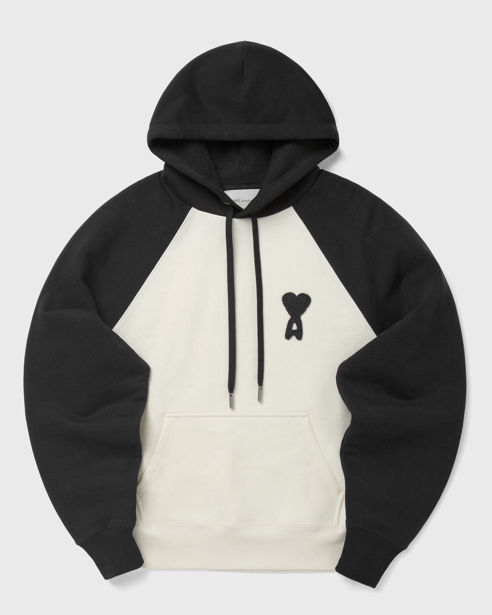 AMI Paris BOXY FIT HOODIE WITH AMI DE COEUR KNITTED PATCH, black|white