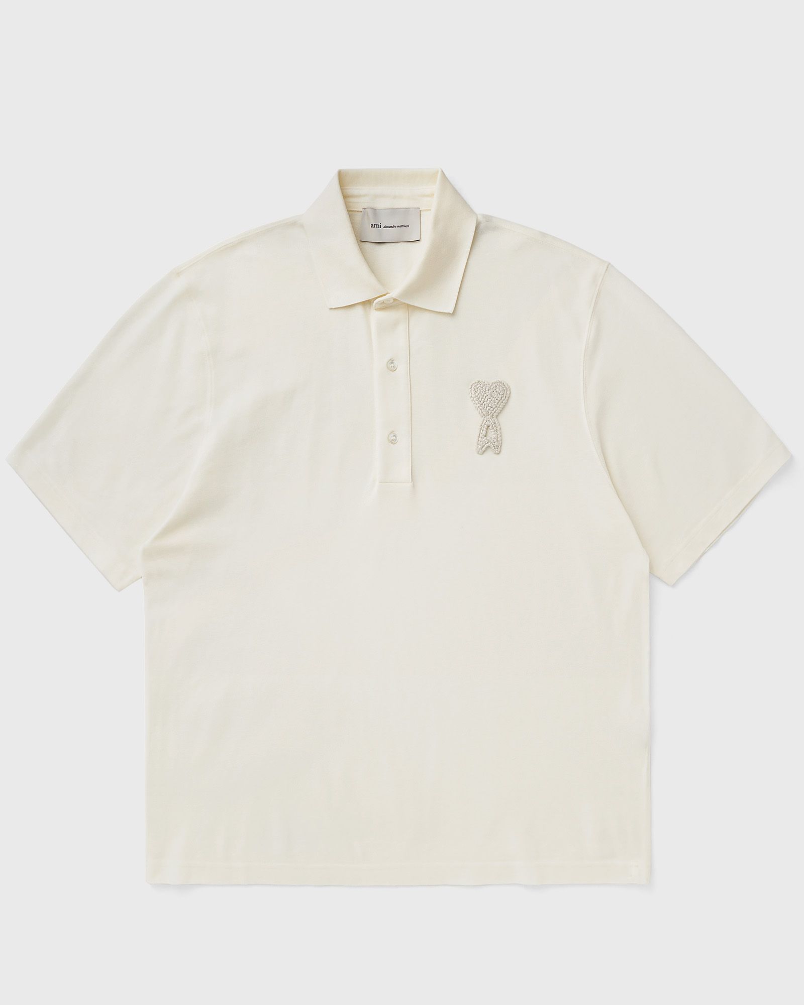 AMI Paris BOXY FIT POLO WITH AMI DE COEUR KNITTED PATCH, white