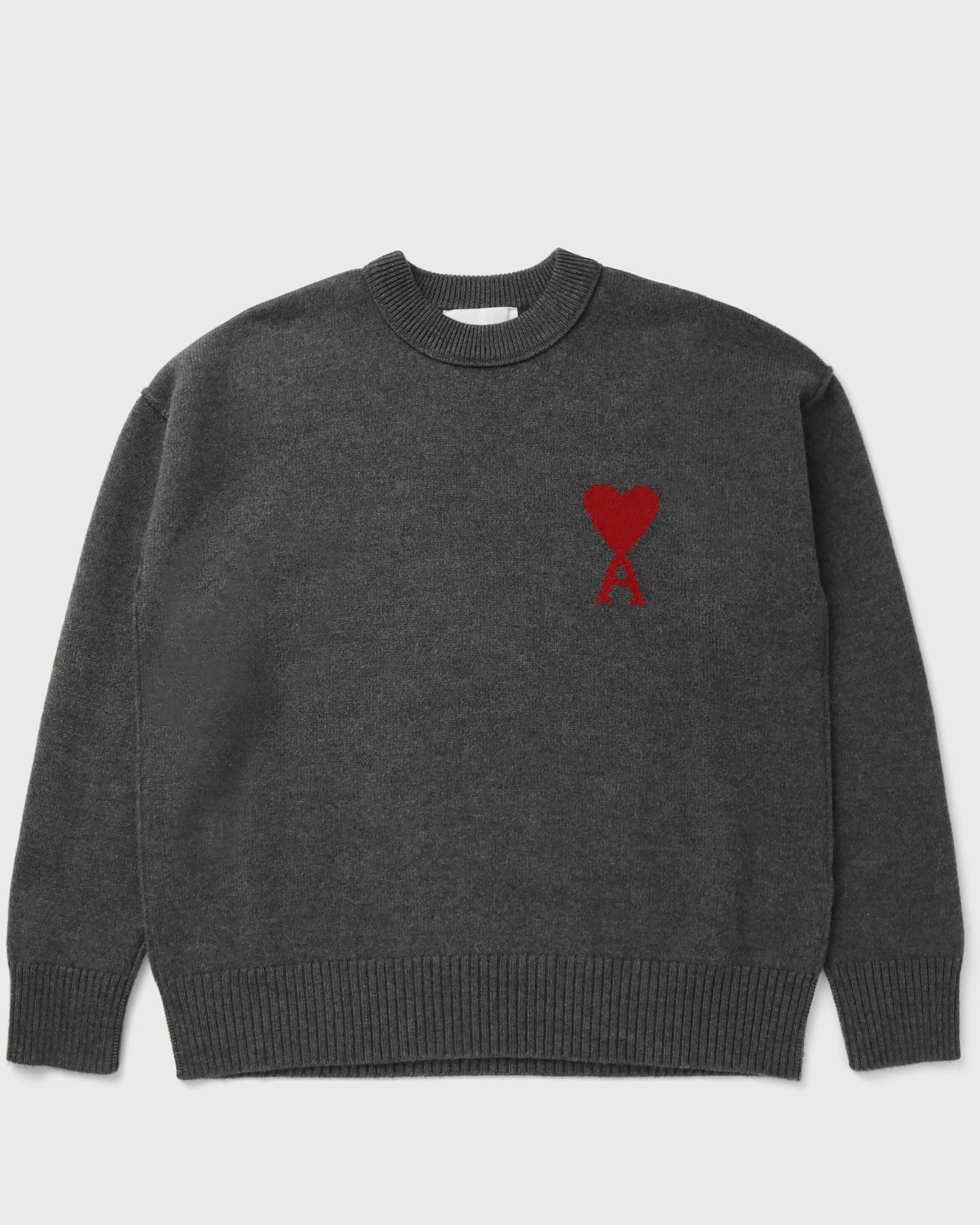 AMI Paris CREWNECK SWEATER WITH CONTRASTED AMI DE COEUR, grey