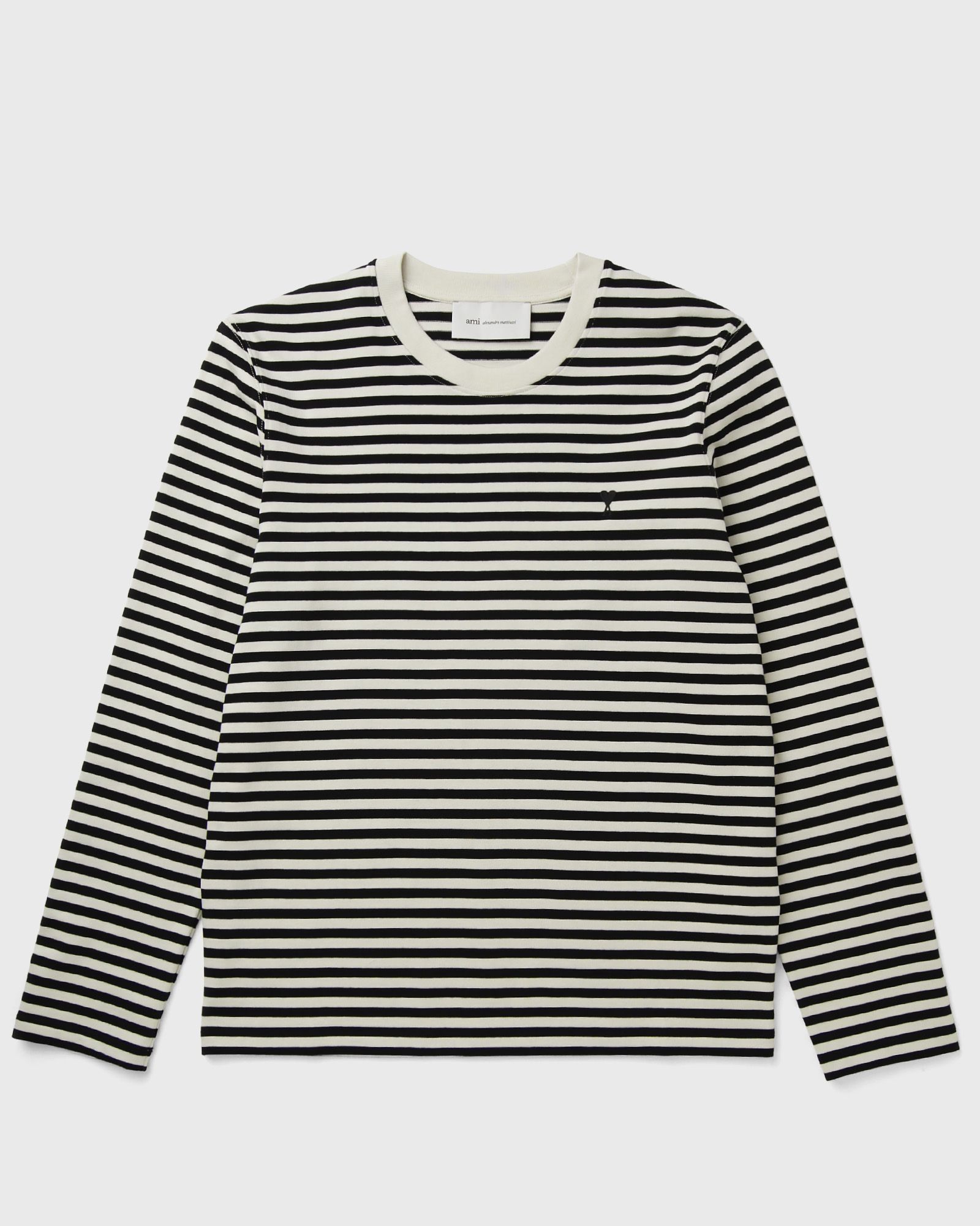 AMI Paris LONG SLEEVES STRIPED TSHIRT WITH BLACK AMI DE COEUR EMBROIDERY, black
