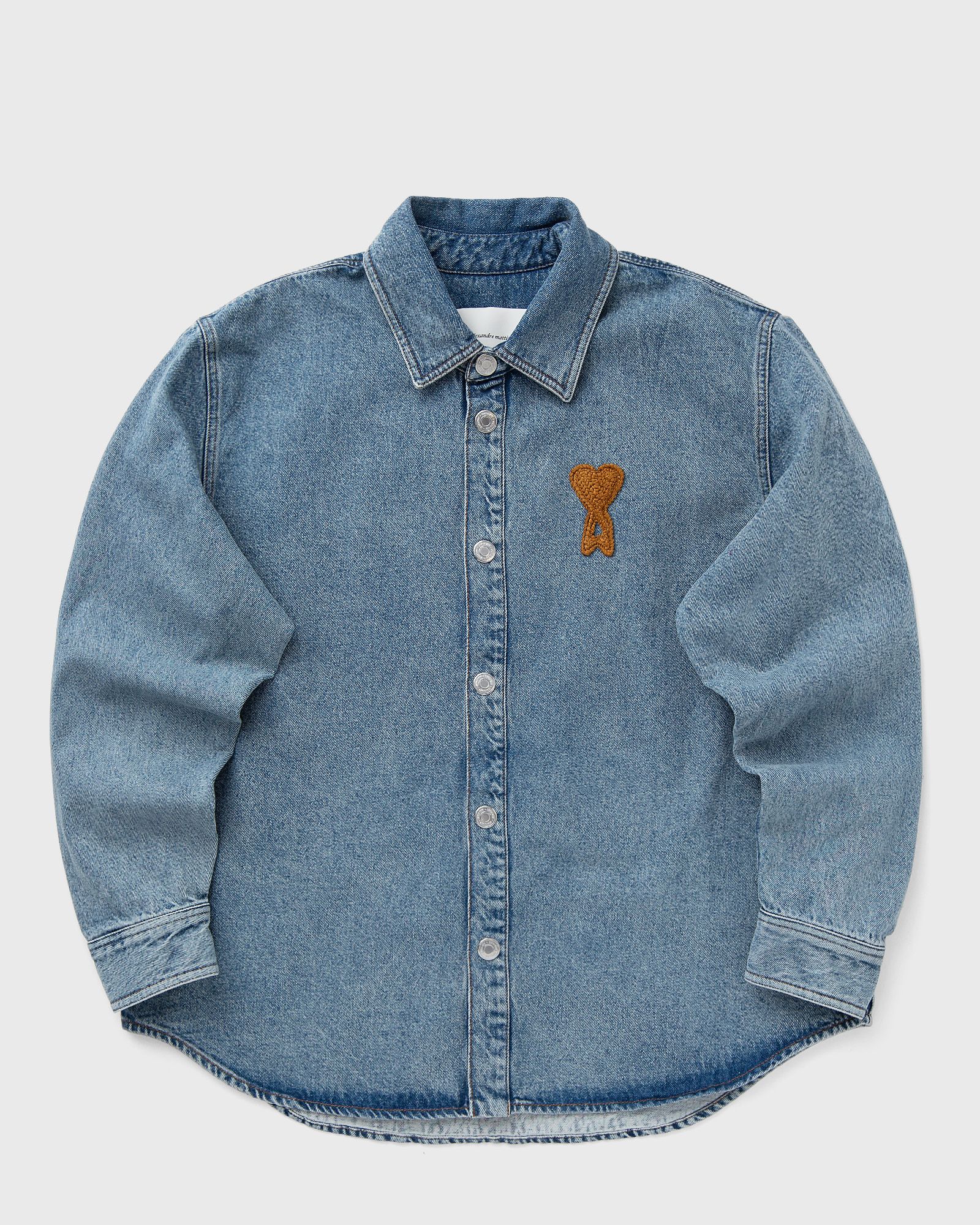 AMI Paris OVERSHIRT WITH KNITTED AMI DE COEUR, blue