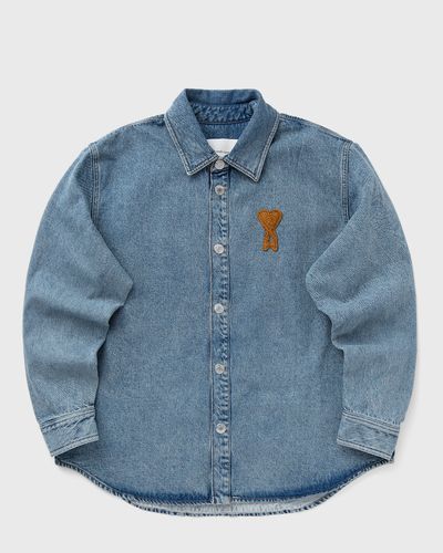AMI Paris OVERSHIRT WITH KNITTED AMI DE COEUR, blue