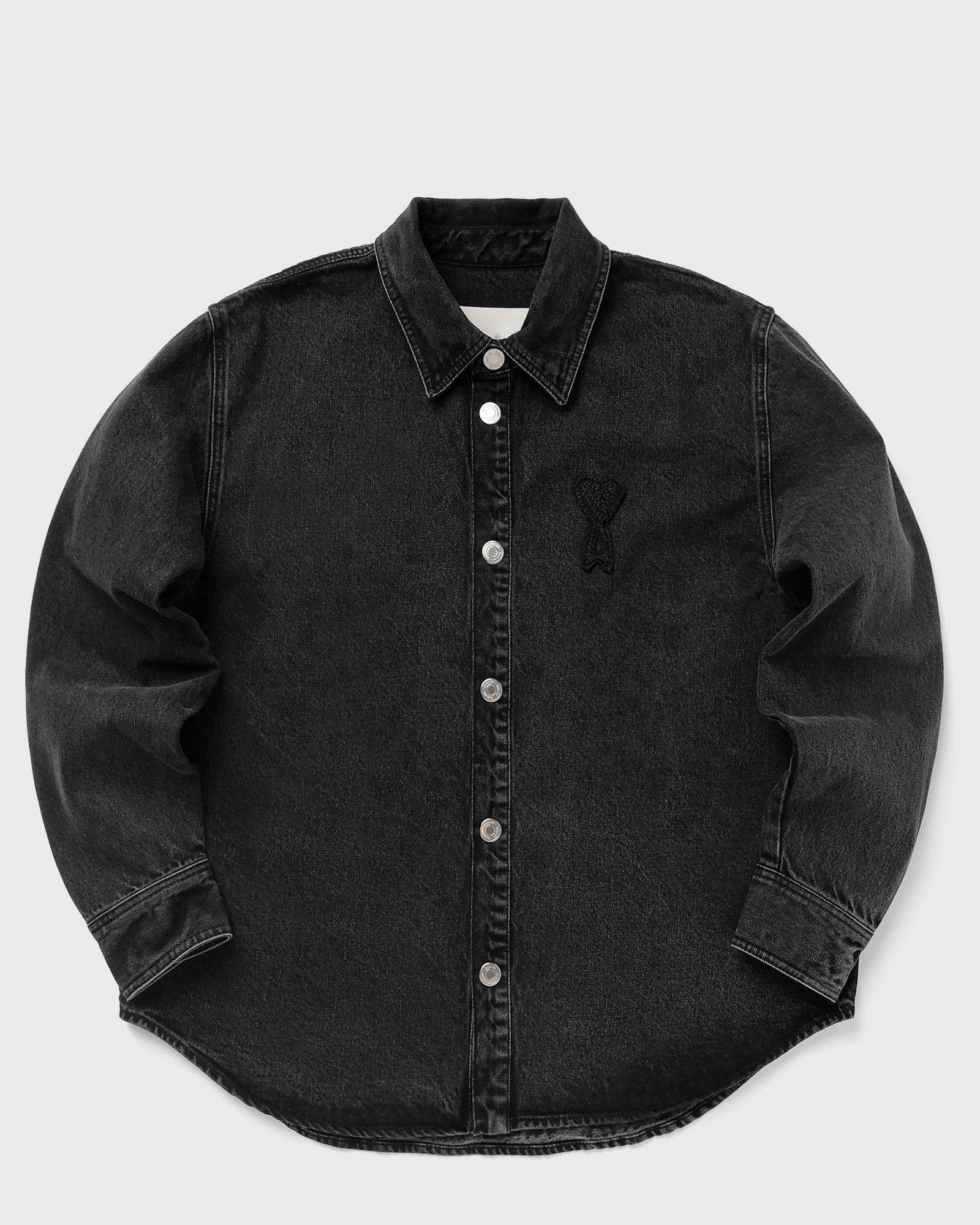 AMI Paris OVERSHIRT WITH KNITTED AMI DE COEUR, black