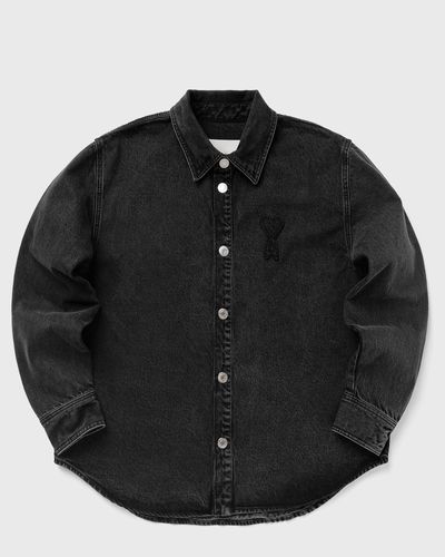 AMI Paris OVERSHIRT WITH KNITTED AMI DE COEUR, black